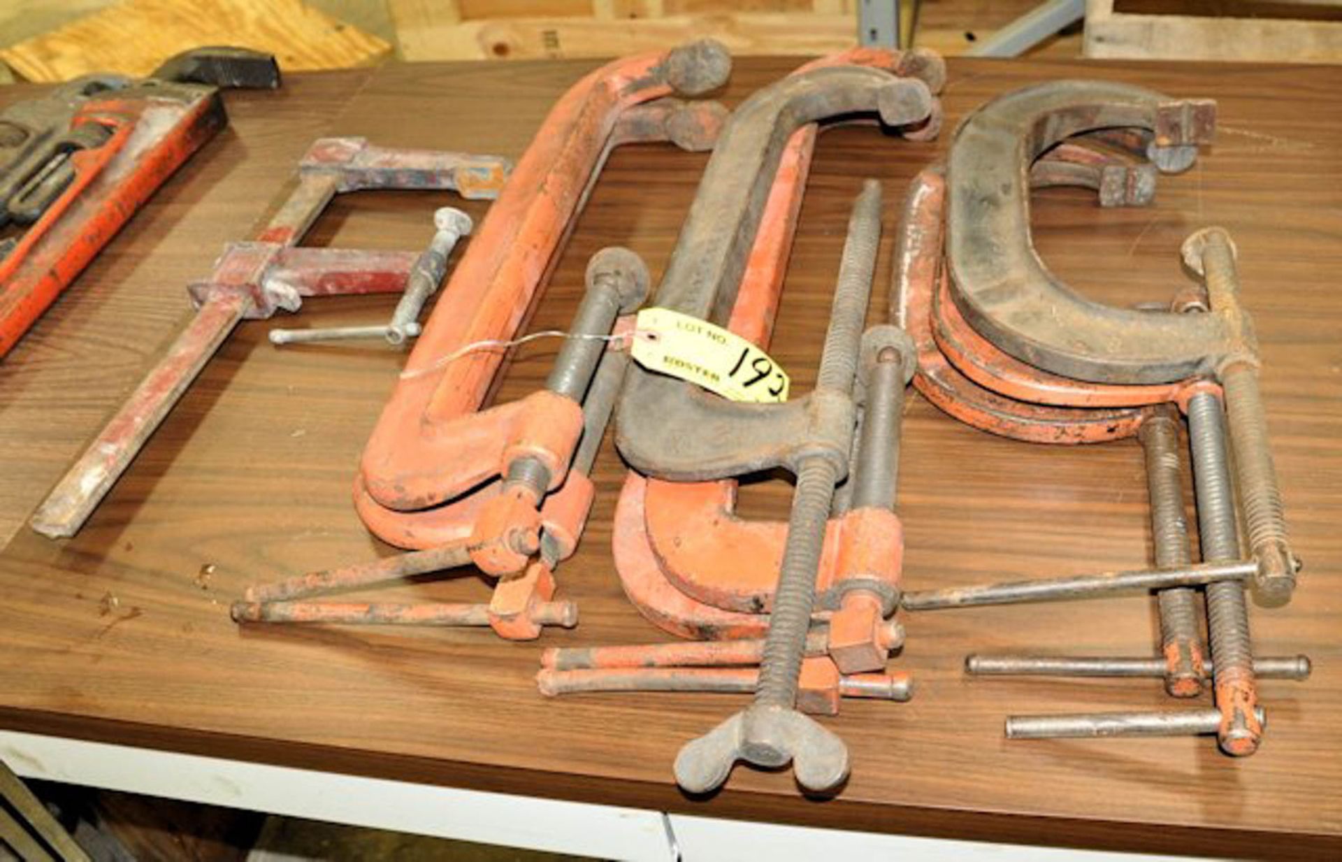 LOT OF C-CLAMPS WITH (1) BAR CLAMP