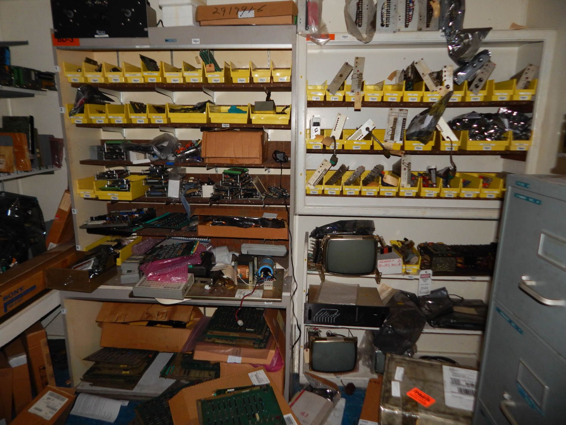 CONTENTS OF ROOM, INCLUDING: PC BOARDS FOR MACHINES, SHELVING, CABINETS, MONITORS, ETC. - Image 2 of 4