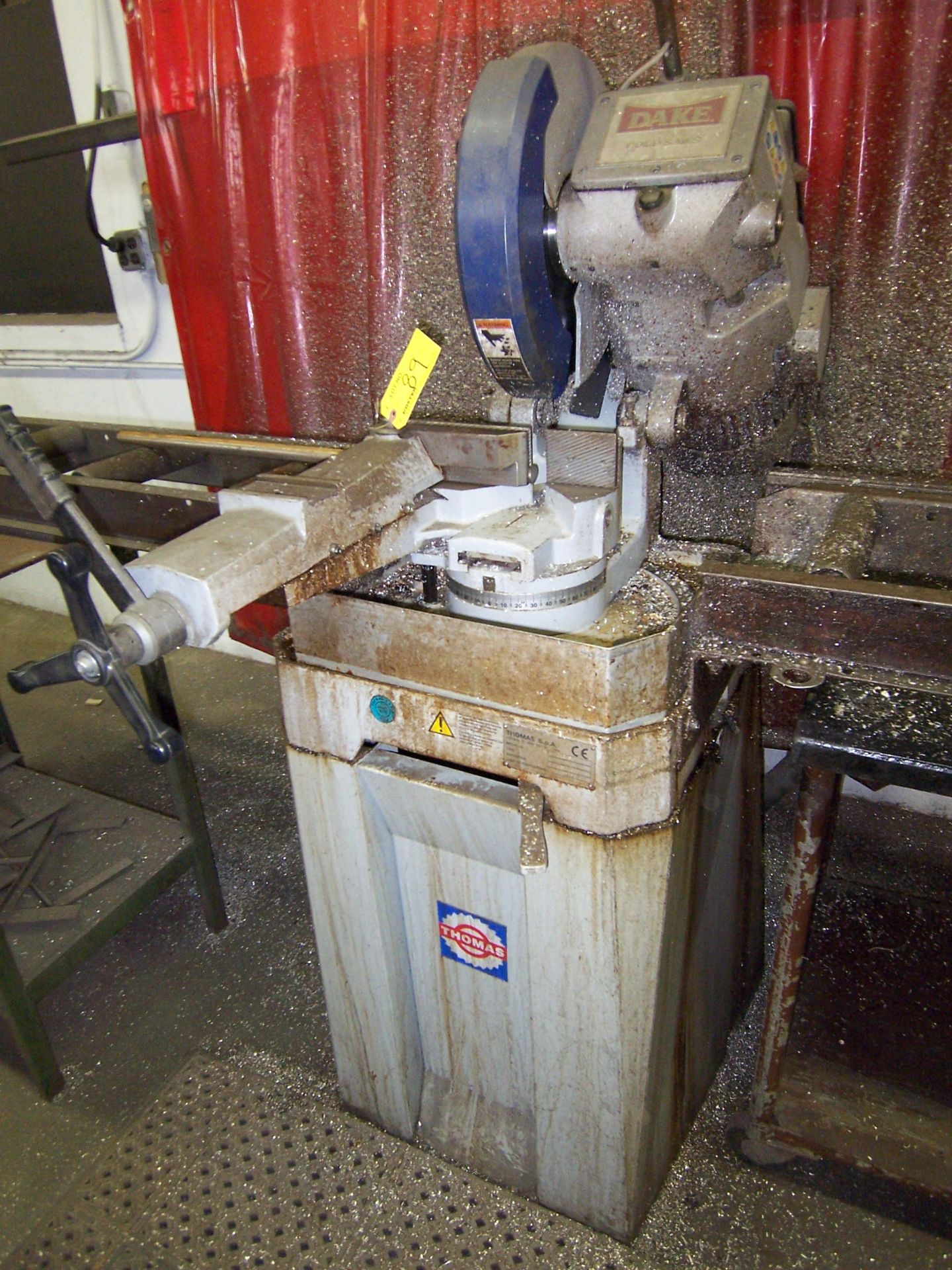 DAKE THOMAS MDL 350 ST ABRASIVE CUT OFF SAW WITH MITRE CUT, VISE & ROLLER IN & OUT FEED, S/N: - Image 2 of 3