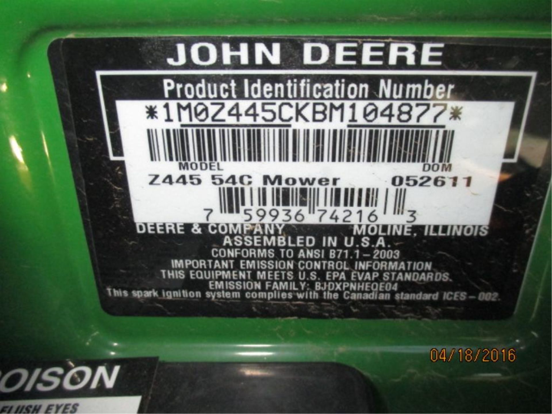 445 JD Zero Turn Lawn Mower - Image 5 of 5