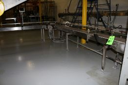 Aprox. 30ft. Long x 8" Wide Case Conveyor with Guide Rails, Straight Sections, Drives, and 90 Degree