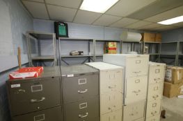 Contents of Office, Includes (5) Vertical Filing Cabinets, (8) 4-Shelf Shelving Units, L-Shaped