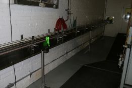 Aprox. 65ft. Long S/S Product Conveyor, 7 1/2" Wide Belt with 6 1/2" Guide Rails, (2) Drives