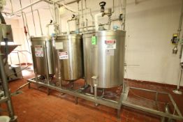 3-Tank Skid-Mounted S/S CIP System including (3) Aprox. 260 Gal. (Aprox. 48" H x 40" W) Cone