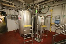 3-Tank CIP System with (2) Aprox. 200 Gal. (Aprox. 48" H x 36" Dia.) S/S Tanks and (1) Aprox. 300