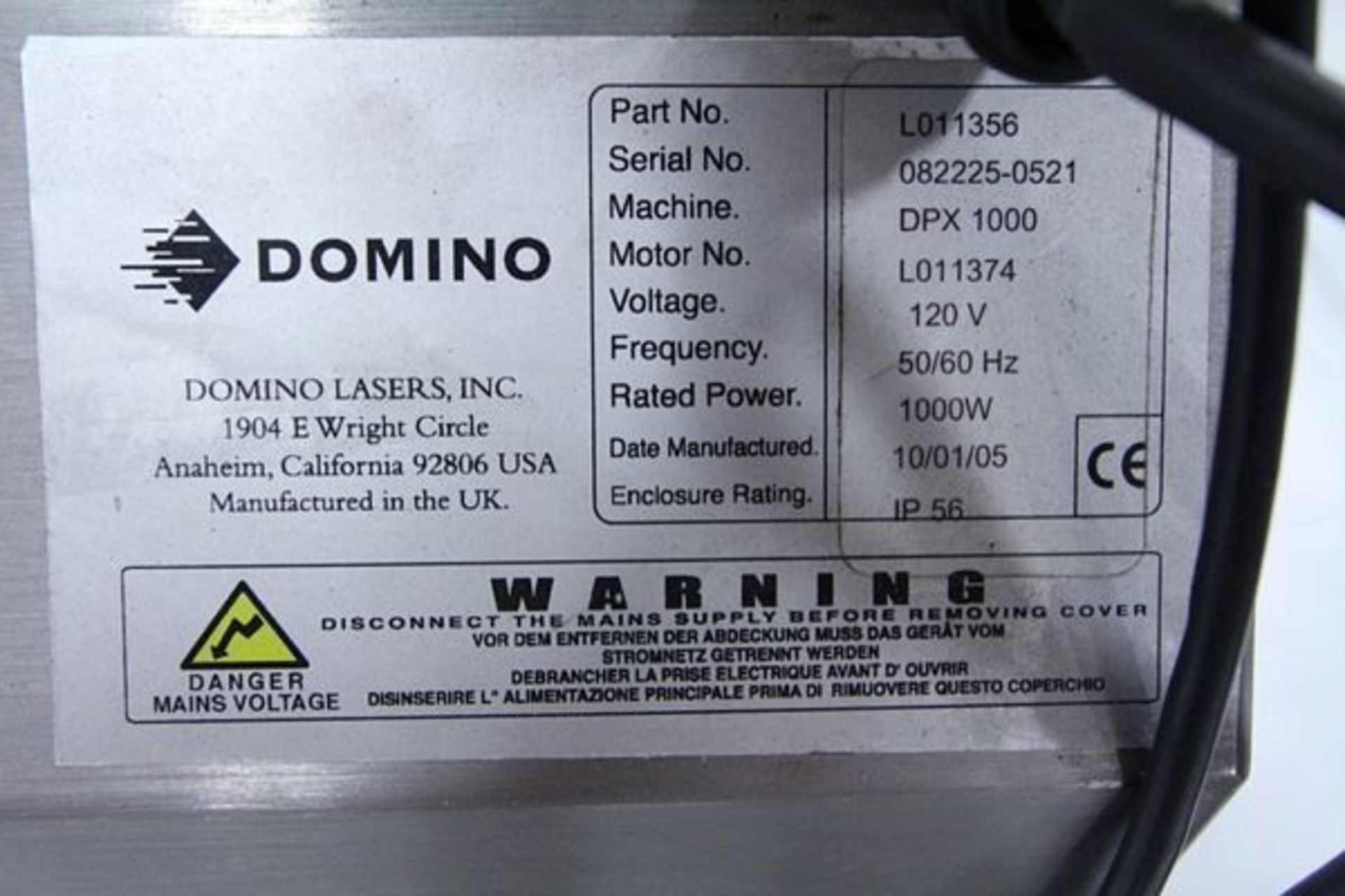 Domino DPX1000 Extraction System for Laser Coder, Year 2005 - Image 3 of 3