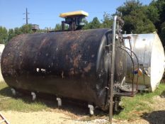 4500 gallon, horizontal stainless steel storage/mixing tank. Dished heads. Internal coils (see
