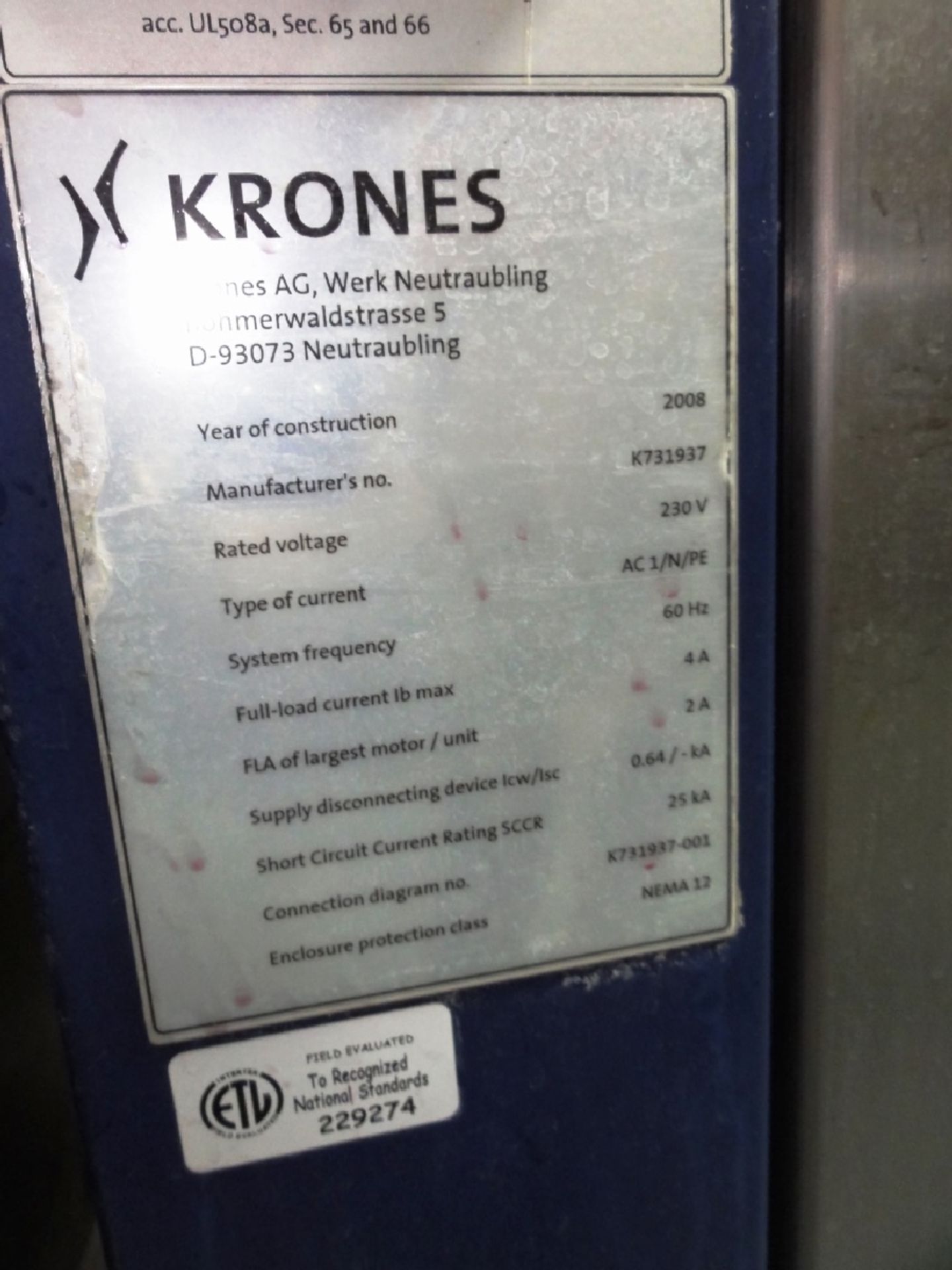 Krones Checkmat 731 Label, Cap, Filler Inspection System Krones Checkmat 731 Year: 2008 Voltage: - Image 4 of 5