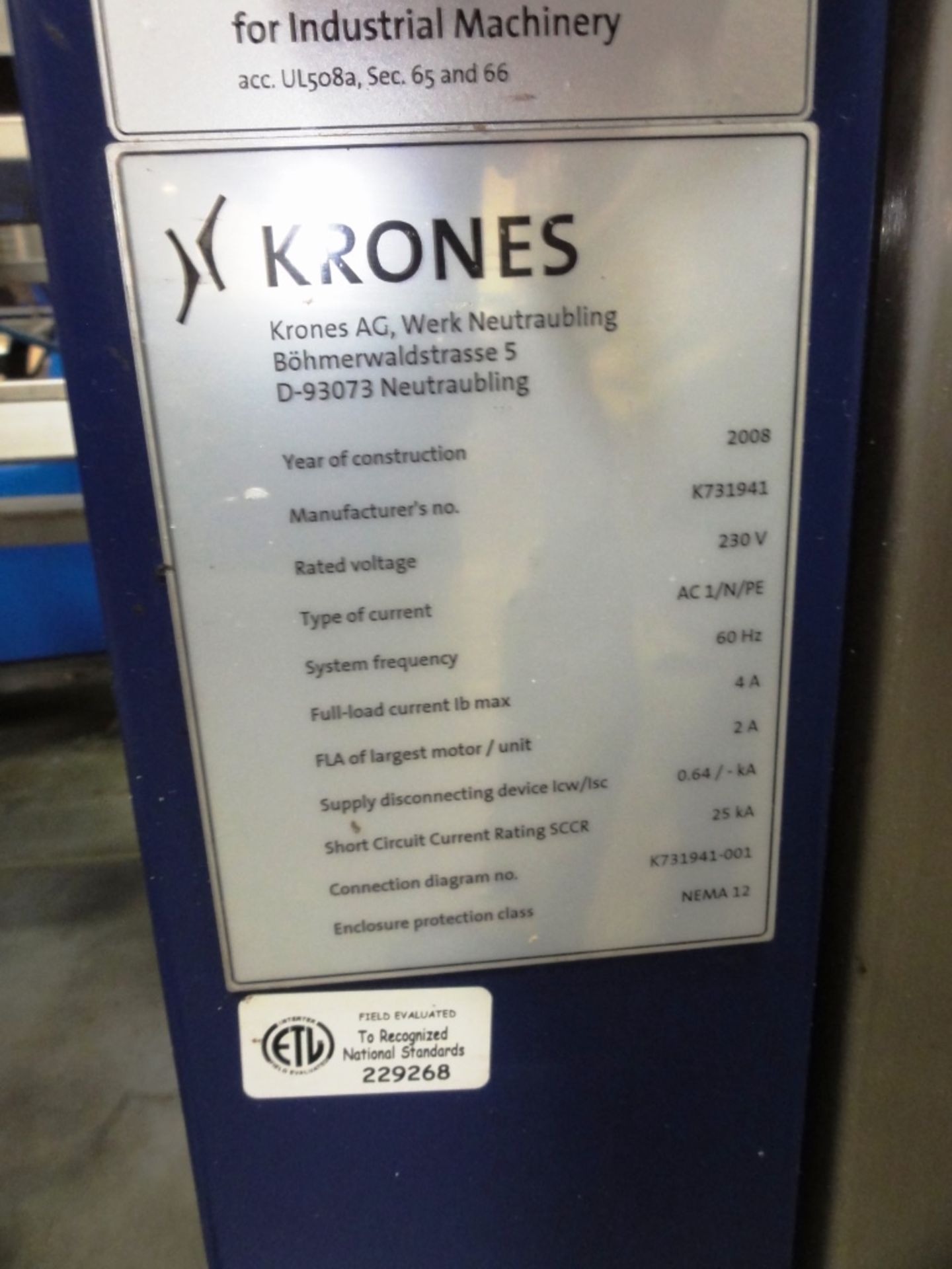 Krones Checkmat 731 Label, Cap, Filler Inspection System Krones Checkmat 731 Year: 2008 Voltage: - Image 2 of 4