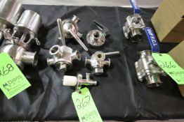 Assorted 1-1/2" 3-Way Plug Valves, 1-1/2" S/S Butterfly Valve and 3/4" Sampling Valve