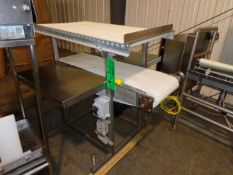 (1) S.S. Conveyor 14" W X 44" L, top mounted roller conveyor, s.s. packoff trays each size & side (