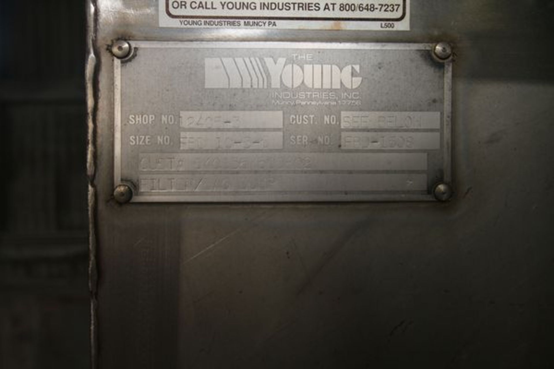 Young S/S Filter/Bag Dump, S/N FBD-1508 with Pressure Control Box - Image 2 of 3
