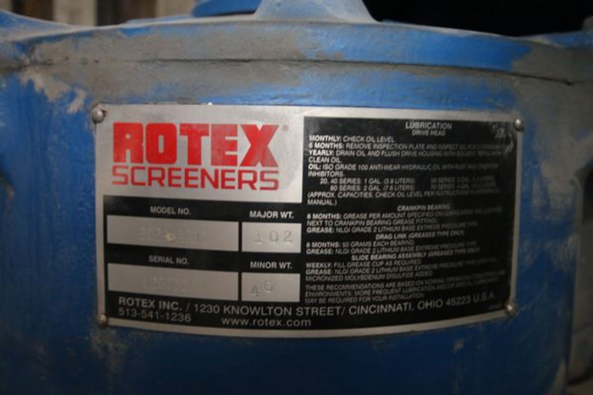 Rotex Aprox. 68" L x 29" W Vibratory Screener, Model 202A AAML, S/N 1207027A - Image 3 of 3