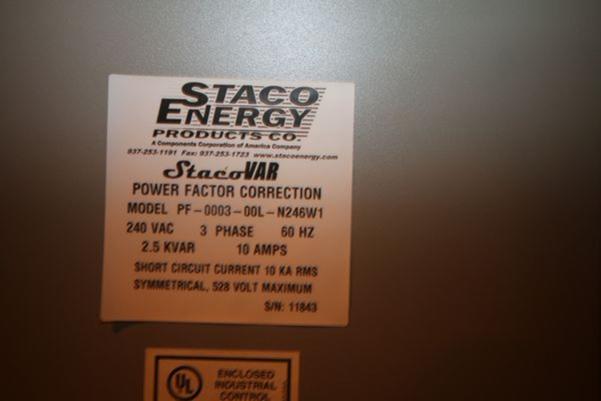 Statco Energy Power Factor Correction Units, Model PF-0002-00L-N486WI, S/N 11843, S/N 11821, S/N - Image 2 of 2