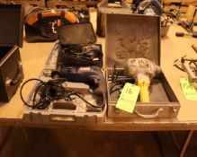 Electric Drills including: DeWalt Model DW131, Ryobi Model D552H and Ryobi Model D32 with Cases