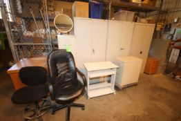 Assorted Office Furniture including (3) 2-Door Cabinets, (4) Chairs, (1) Table, Printer Stand, (3)