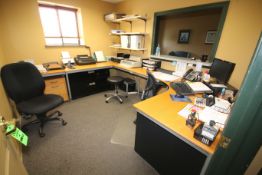 Receptionist Room with Desk, (2) Chairs, Stool, Lateral File Cabinet, 3-Drawer File Cabinet (NOTE: