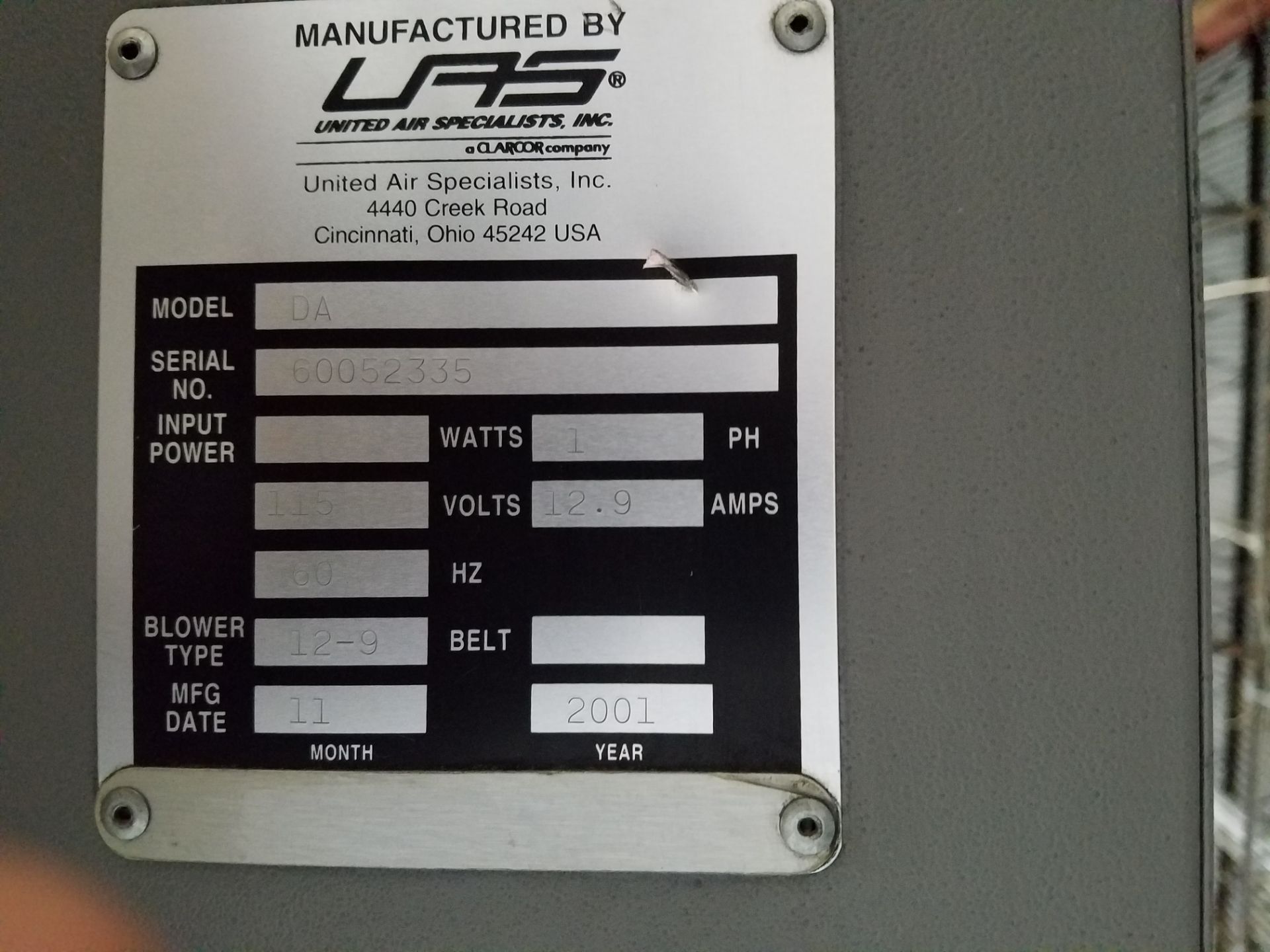 UAS Dust Cat Air Cleaner / Smoke Eater, model DA, Single Stage, Mechanical - Image 6 of 7