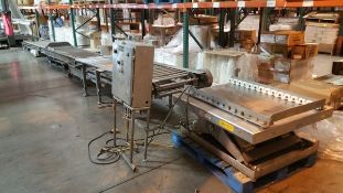 28' total motorized 640 Block Conveyor including 3 sections of conveyor and a lift station (