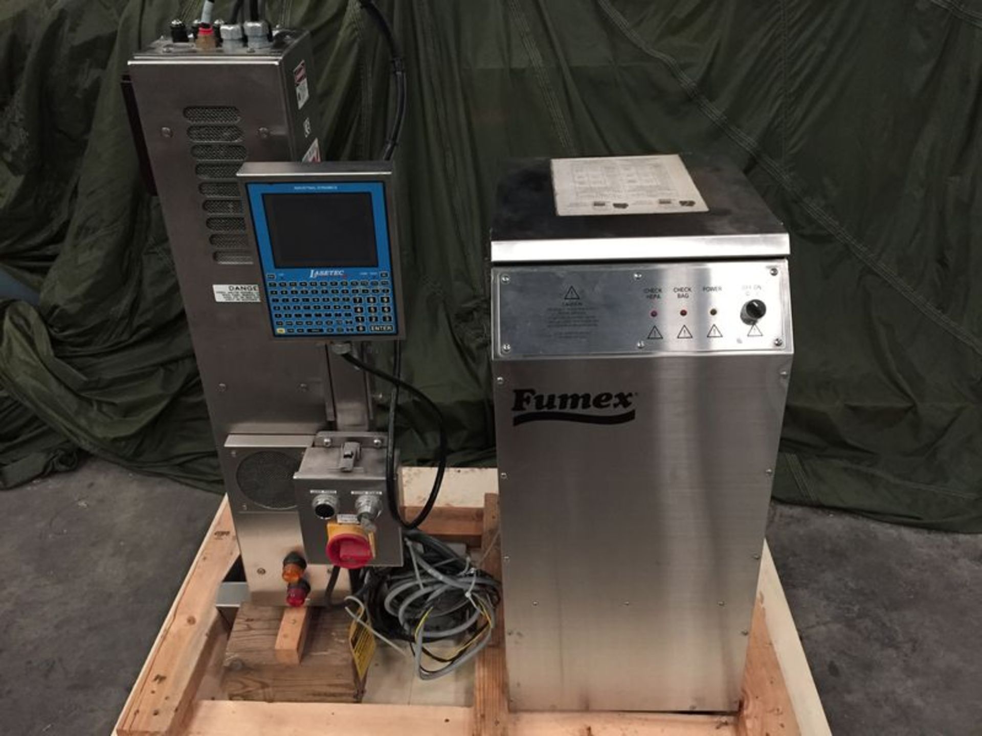 Filtec Laser Coder, Model Lasetec ID, S/N 22092 Digital Laser Coder with Fumex Extracter, Skidded (