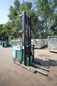 Mitsubishi Stand-Up Narrow Aisle Reach Forklift, M/N ESR36, S/N 1ESR360787, 2,750-4,000 lb.