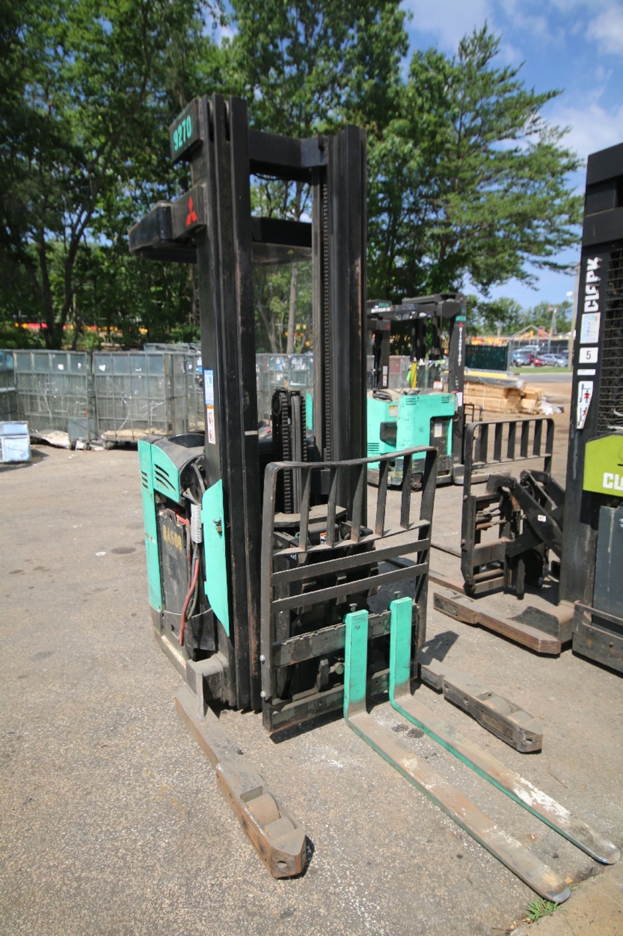 Mitsubishi Stand-Up Narrow Aisle Reach Forklift, M/N EDR15N, S/N 2DR3410713, 3,000 lb. Lifting