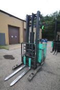 Mitsubishi Stand-Up Narrow Aisle Reach Forklift, M/N ESR36, S/N 1ESR360720, 2,850-3,500 lb.