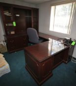 Office Furniture Only includes: (1) U-Shaped Wood Desk, (2) Upholstered Arm Chairs, (1)