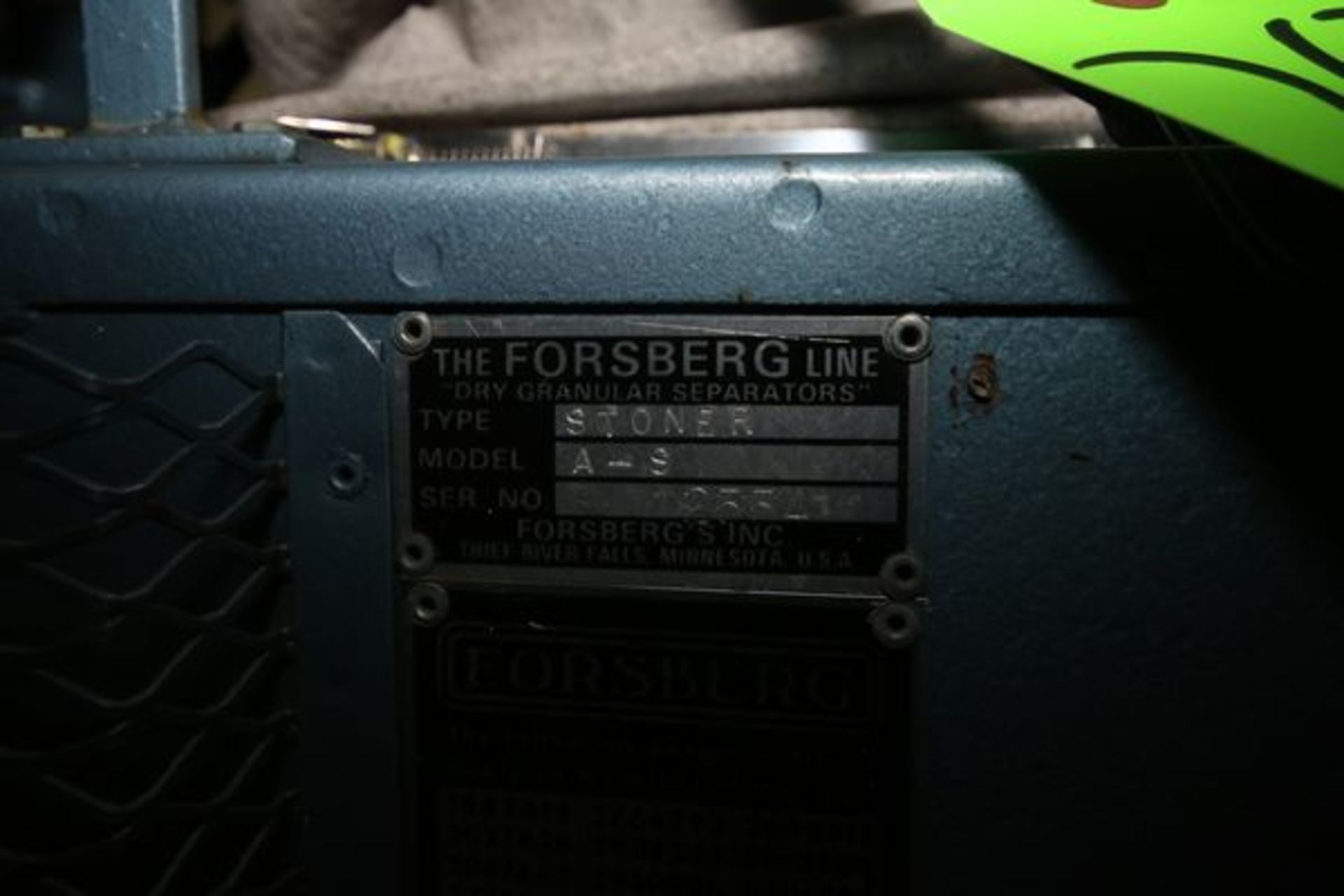 Foesber Dry Granular Separator, M/N A-S, S/N 12554, 19 In. L x 7 1/2 In. W - Image 2 of 3