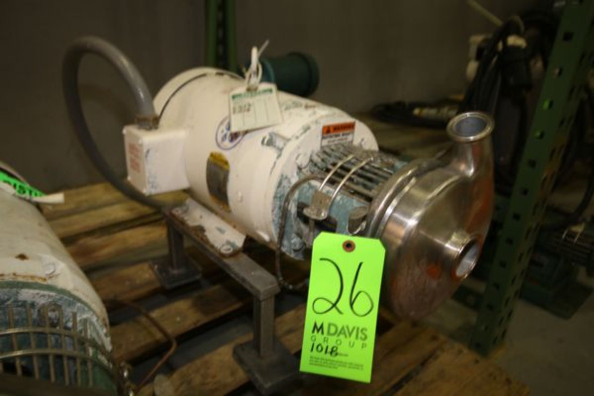 Tri-Clover 7 1/2 HP Centrifugal Pump, M/N C216ML21TS, S/N 101492-01, 2" x 1 1/2" S/S Clamp Type