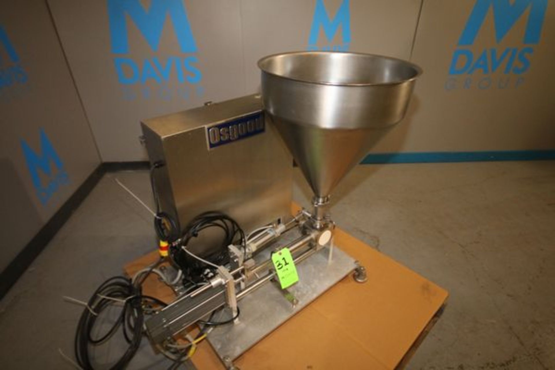 Osgood Single-Head Piston Filler, Mounted on S/S Skid with S/S Control Panel, Allen Bradley