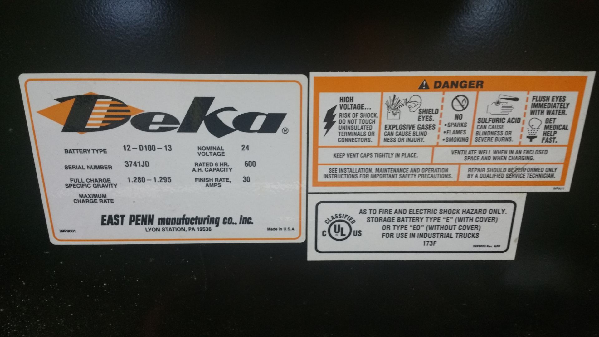 (3) Deka D Series 24V Batteries, New in 2014 Used Less Than 6 Months, 12 ¾” x 30 11/16” x 28 - Image 3 of 3