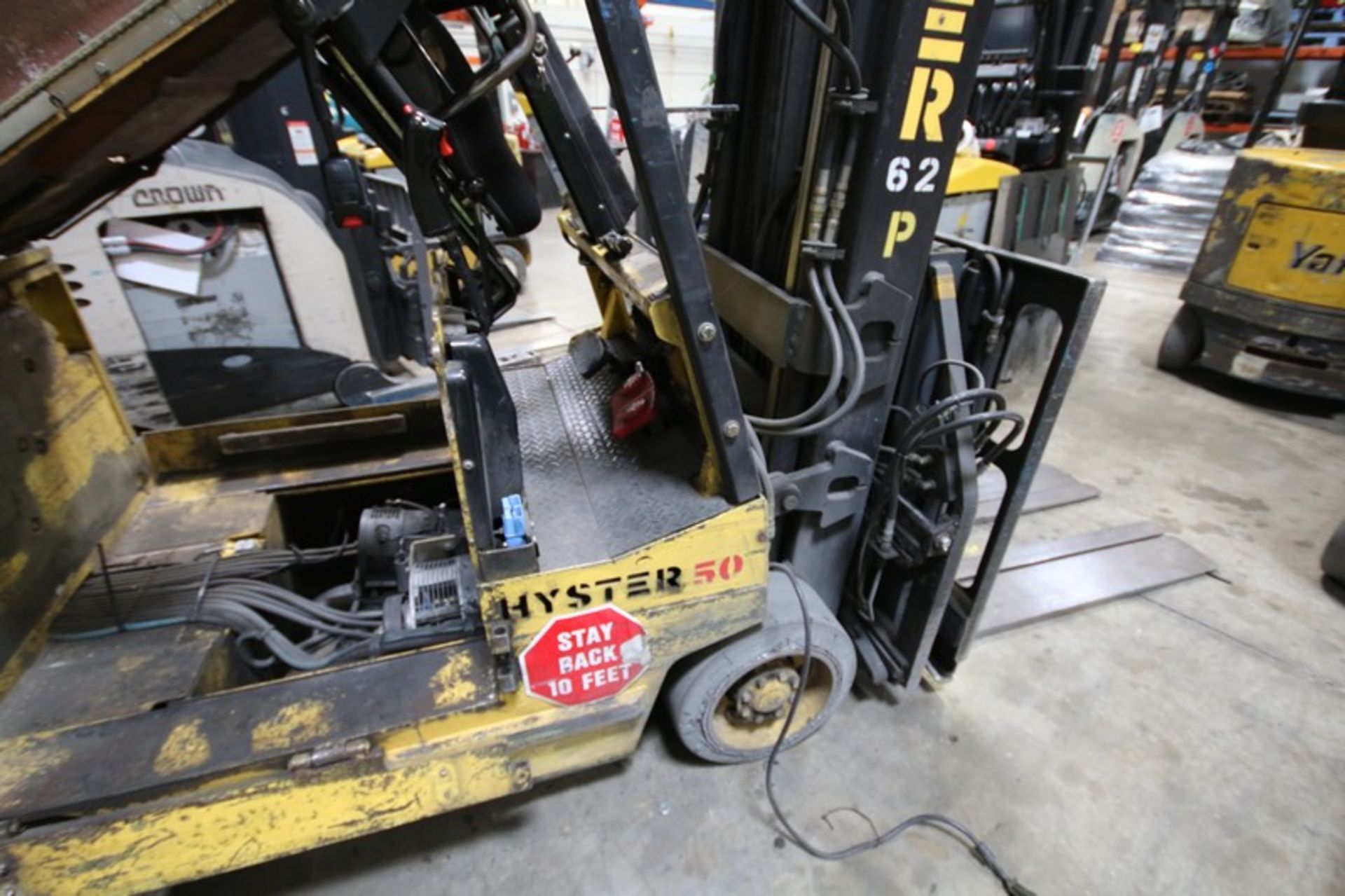 HYSTER, 3 Stage Mast Forklift, Model E50XL, Equipped with LORAN Push Pull Slip Sheet Attachment, - Image 7 of 10