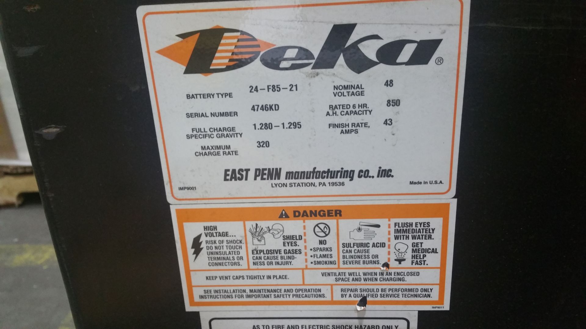 NEW Deka Fast Charge 48V Battery, Never Installed, 33” x 38” x 22”,Tagged lot 9 (Located in Indi - Image 2 of 3