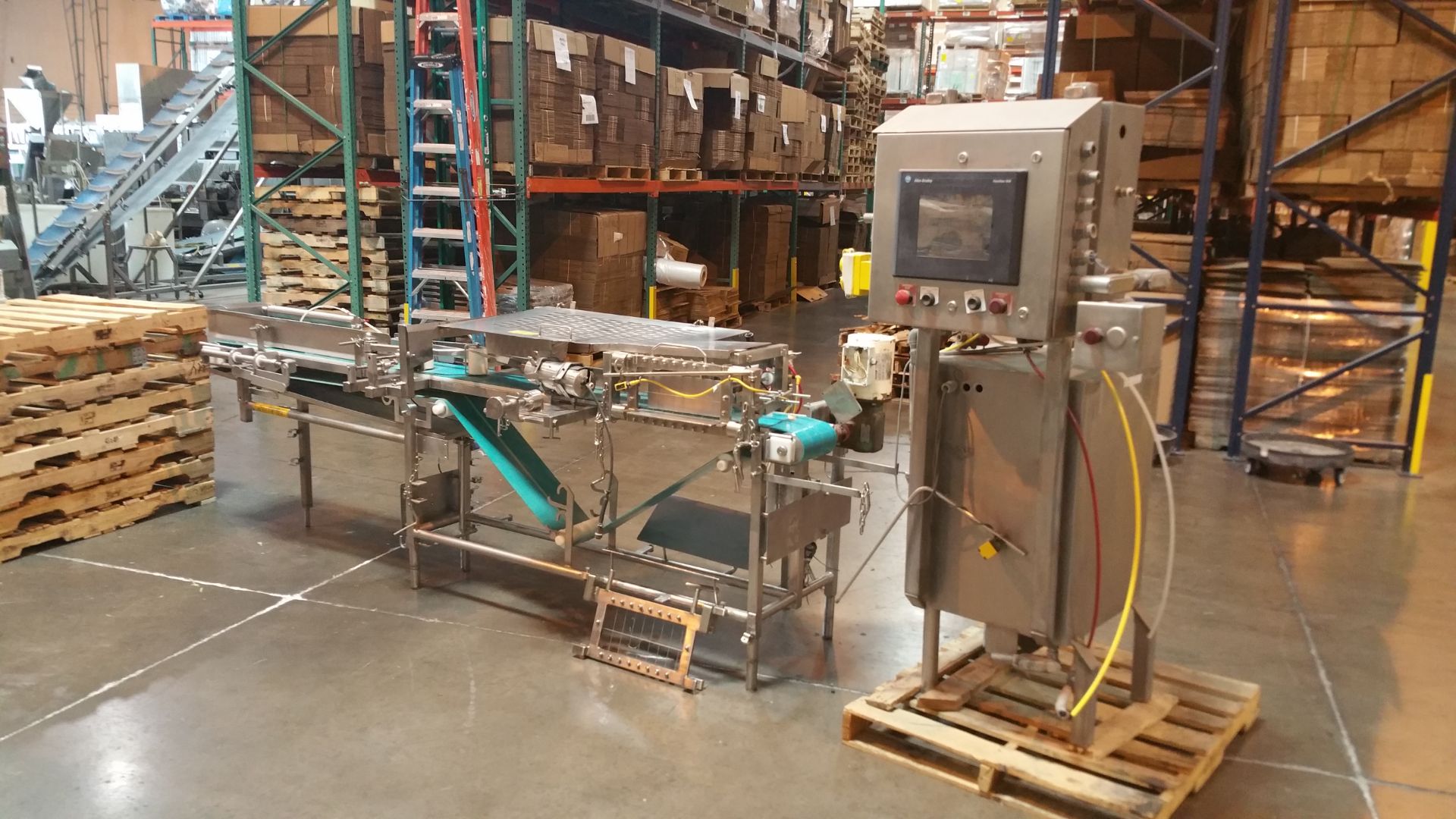 Koss Ultrasonic Feta Cheese Cutter, S/N: 55052, with (2) Heads, (3) S/S Harps, Conveyor, and