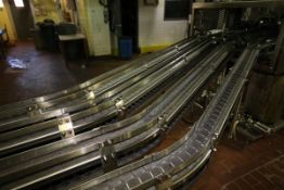 Aprox. 125 ft. 4-Lane into 2-Lane S/S Product Conveyor with Lane Divert, 3-1/4" Table Top Chain,