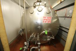 Chicago Stainless 1,000 Gal. Horizontal S/S Tank, S/N 1659 with WCB Air Valves, Thermometer and