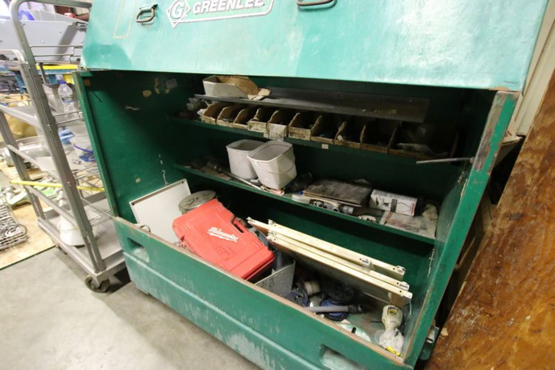 Job Boxes with Contents. Mounted on Portable Casters. Includes Electric Saw. Various Saw Blades. And - Image 6 of 7