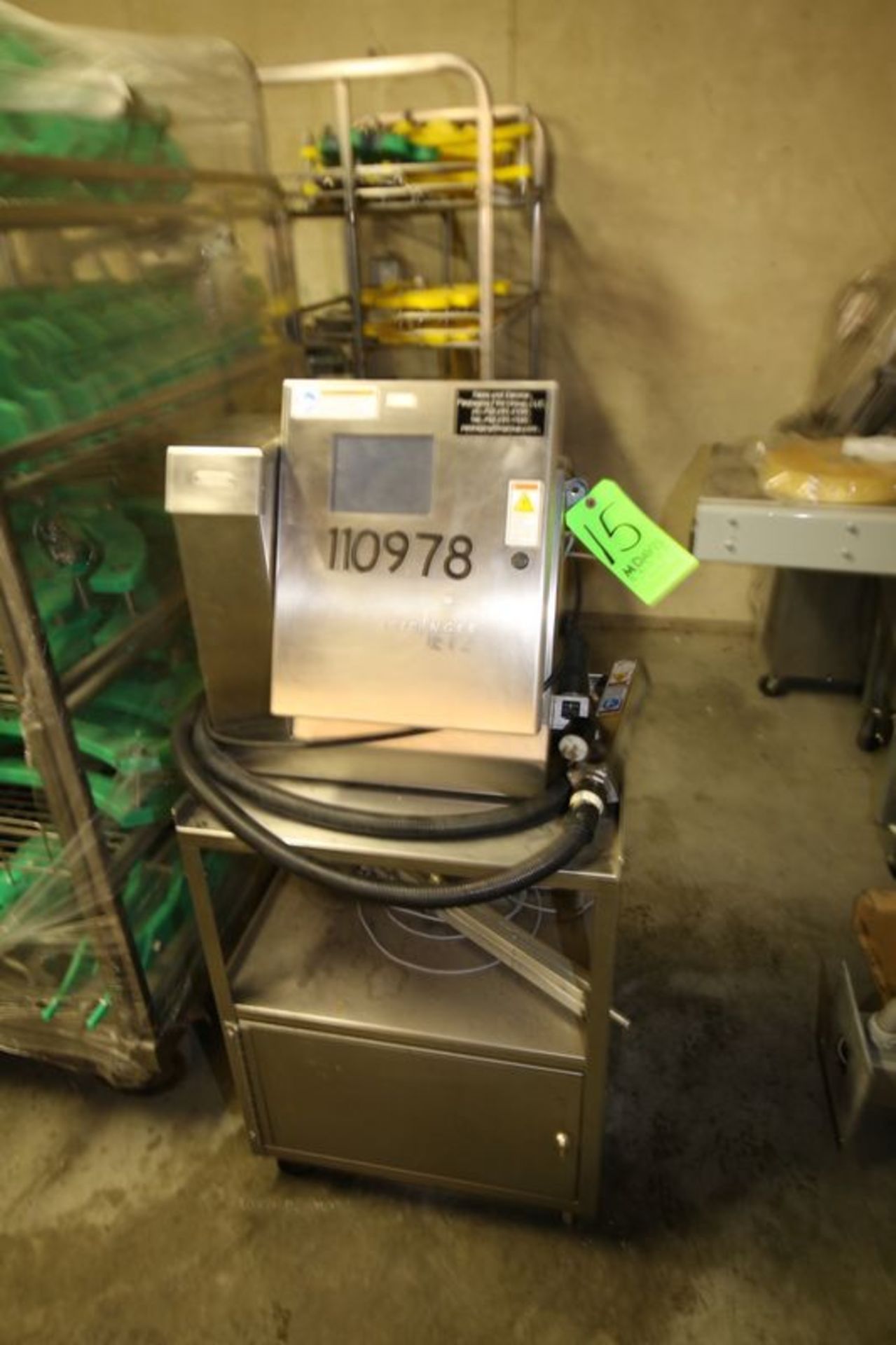 Leibinger Jet 2 Date Coder. S/N 052116512. Includes (1) Printing Head. Mounted on S/S Cart with