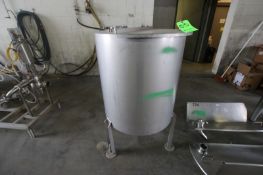 S/S Hinged Lid Storage Tank. Approx Dims: 33" L x 30" Dia***Located in Truck Wash Bay