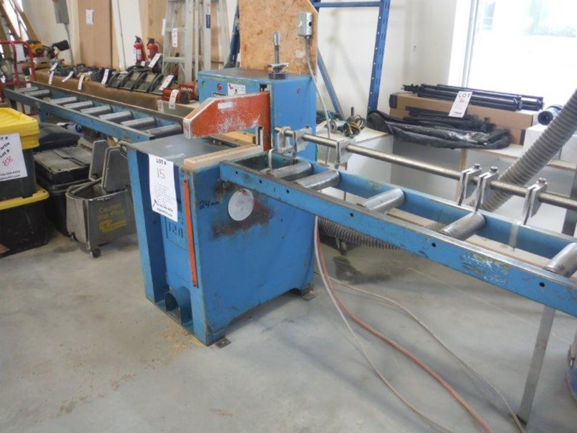 "NORMAND" CUT OFF SAW, MODEL NA 1200, 600 volts, c/w: roller conveyor, 8-measuring flip stops - Image 2 of 2