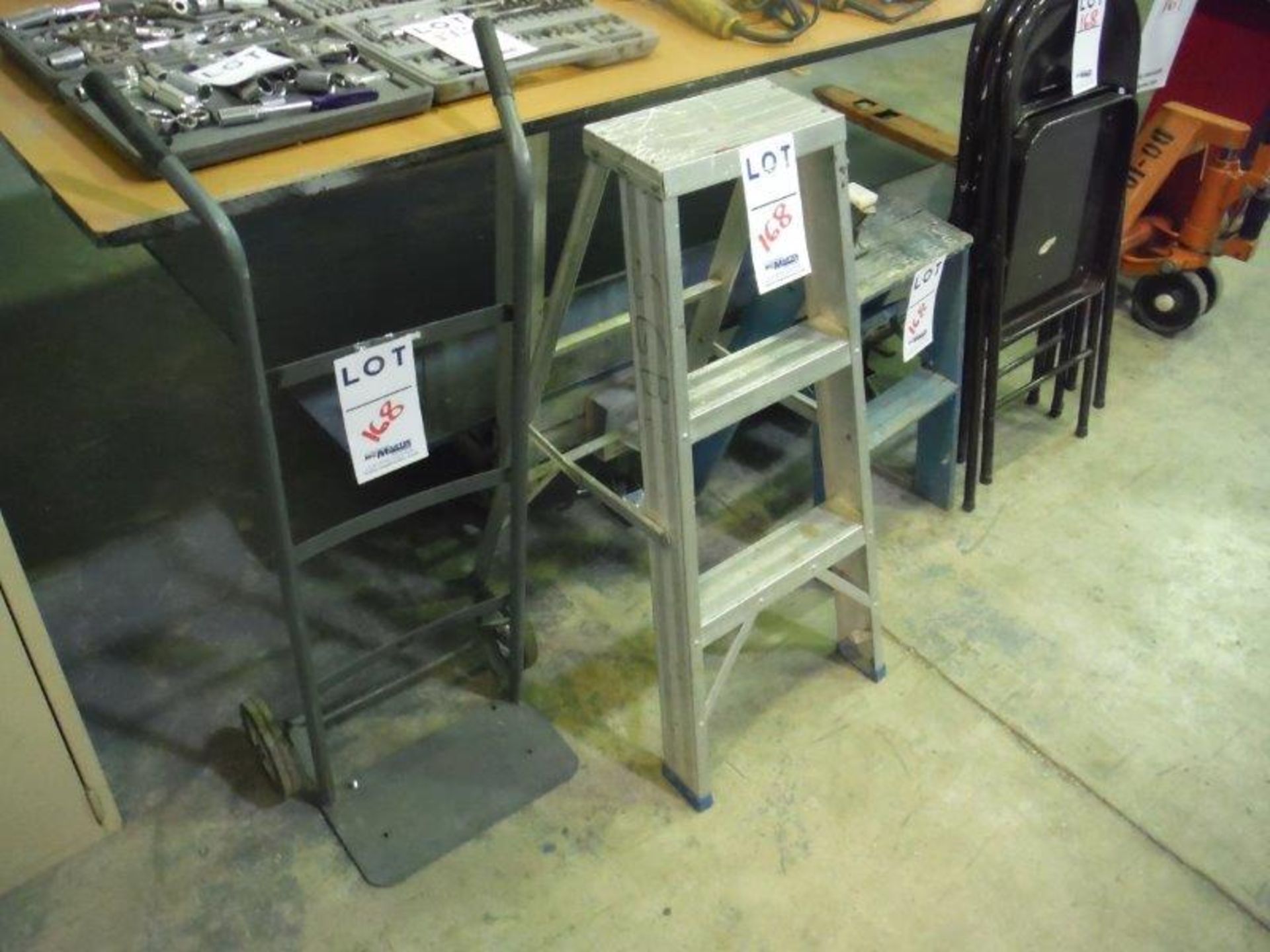 LOT: ASSORTED HAND TRUCK, CHAIRS, LADDER, ETC… - Image 2 of 2