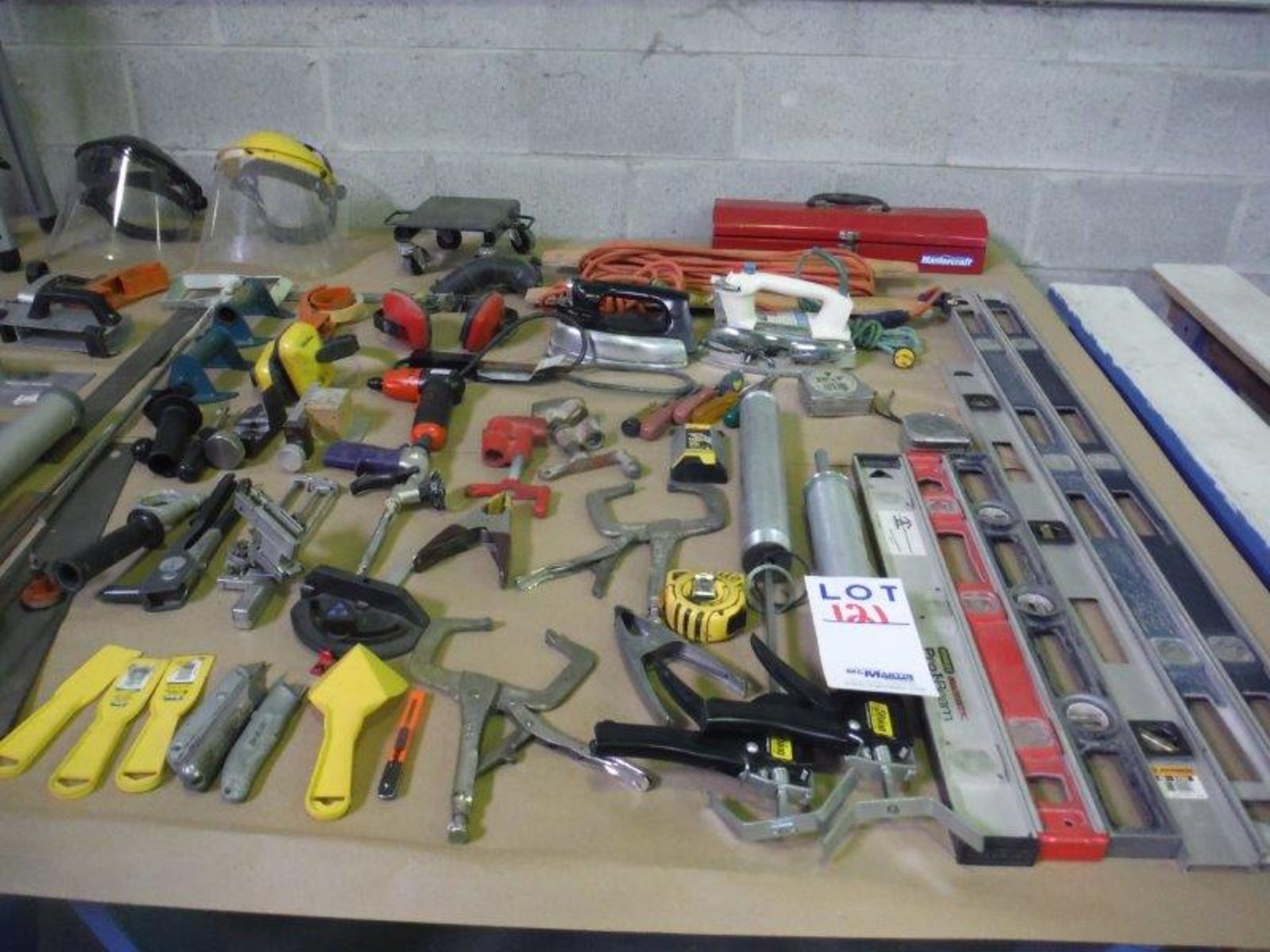 ASSORTED HAND TOOLS (LEVELS, CALKING GUNS, VISES, SAWS, ETC… - Image 3 of 3