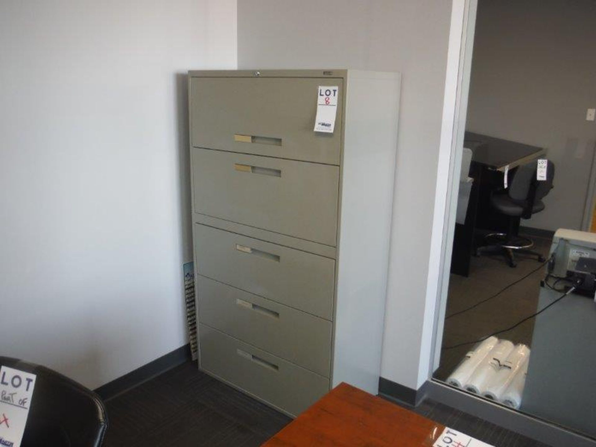 GREY METAL 5 DRAWER LATERAL FILE CABINET