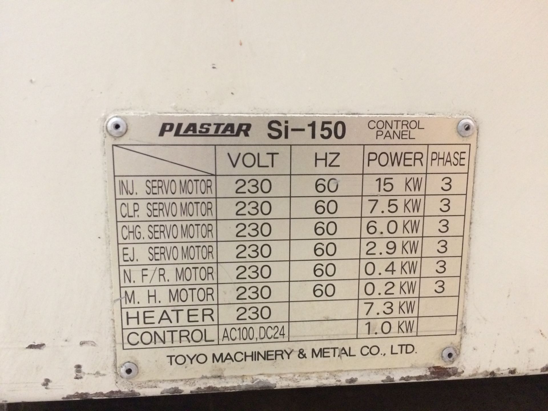 150-TON 4 OZ. TOYO SI-150 ELECTRIC , PLCS-9 CONTROL, S/N 1242007, MFG. 1999 **BOARDS NEED REPAIR.. - Bild 7 aus 7