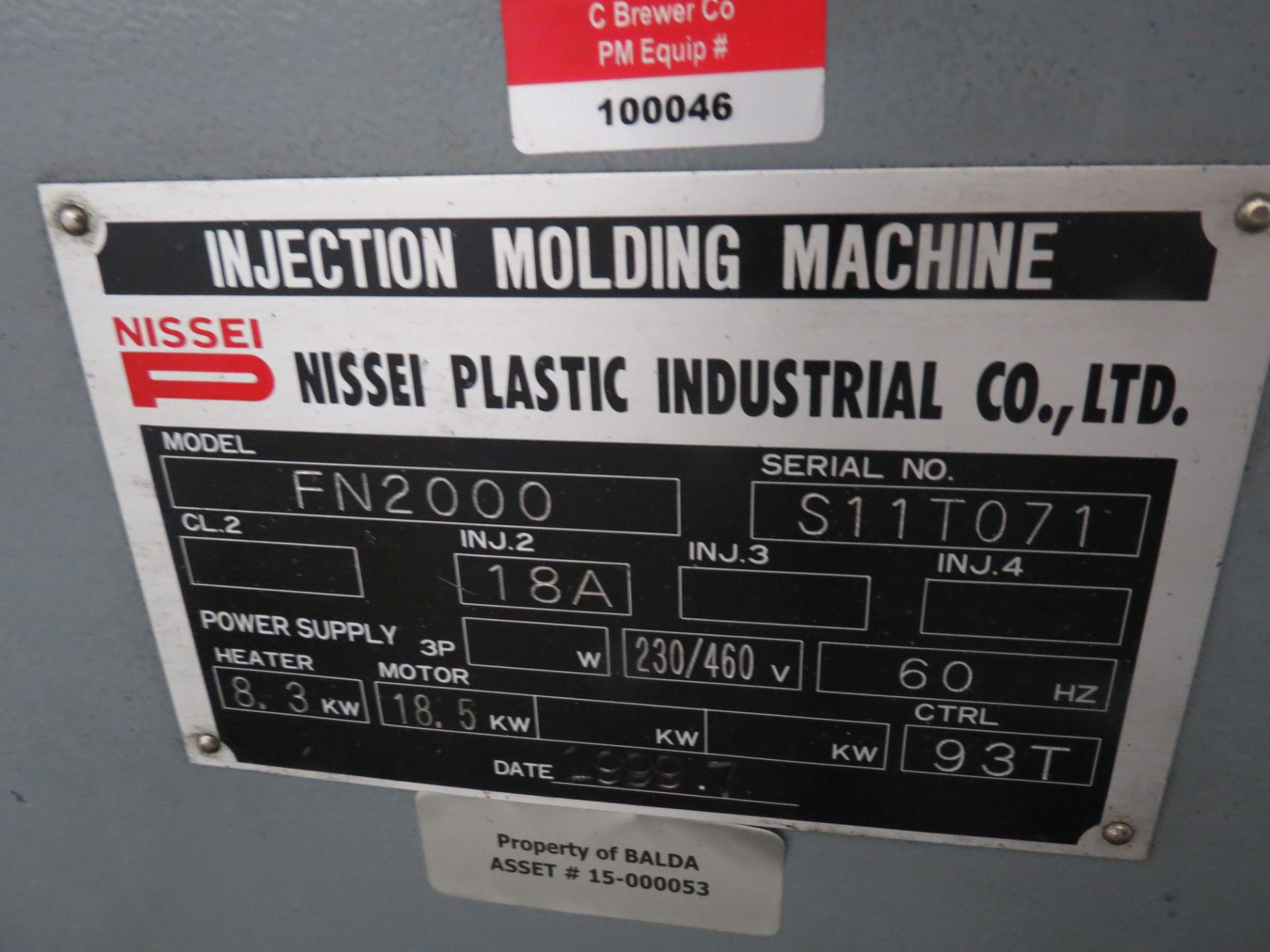 120 Ton Nissei Injection Molding Machine, Mdl # FN2000-18A, NC9300T Control, S/N # S11T071, 1999 - Image 5 of 6