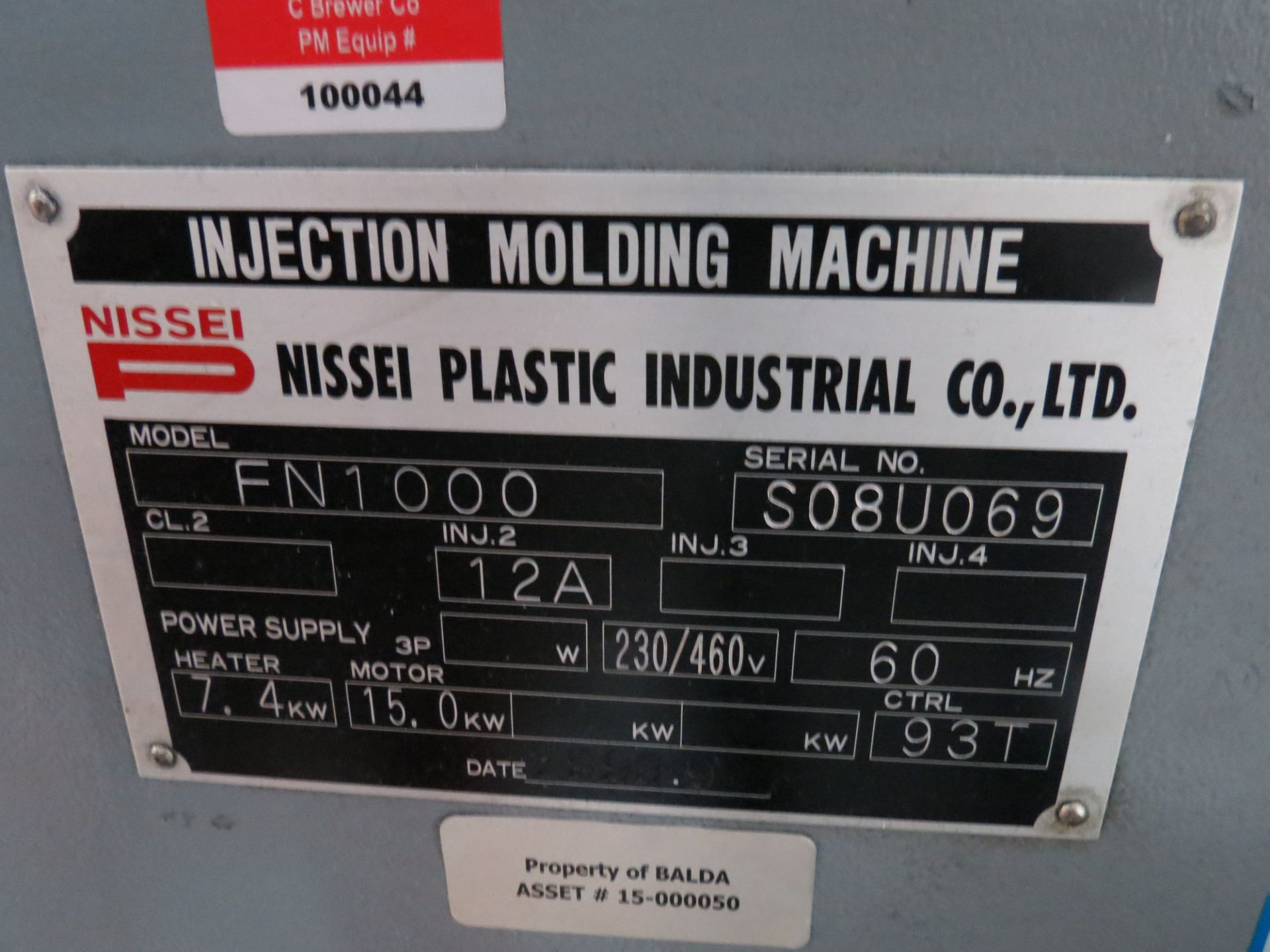 88 Ton Nissei Injection Molding Machine Mdl # FN1000-12A, NC9300ST Control, S/N # SO8U069, 1999 - Image 5 of 5