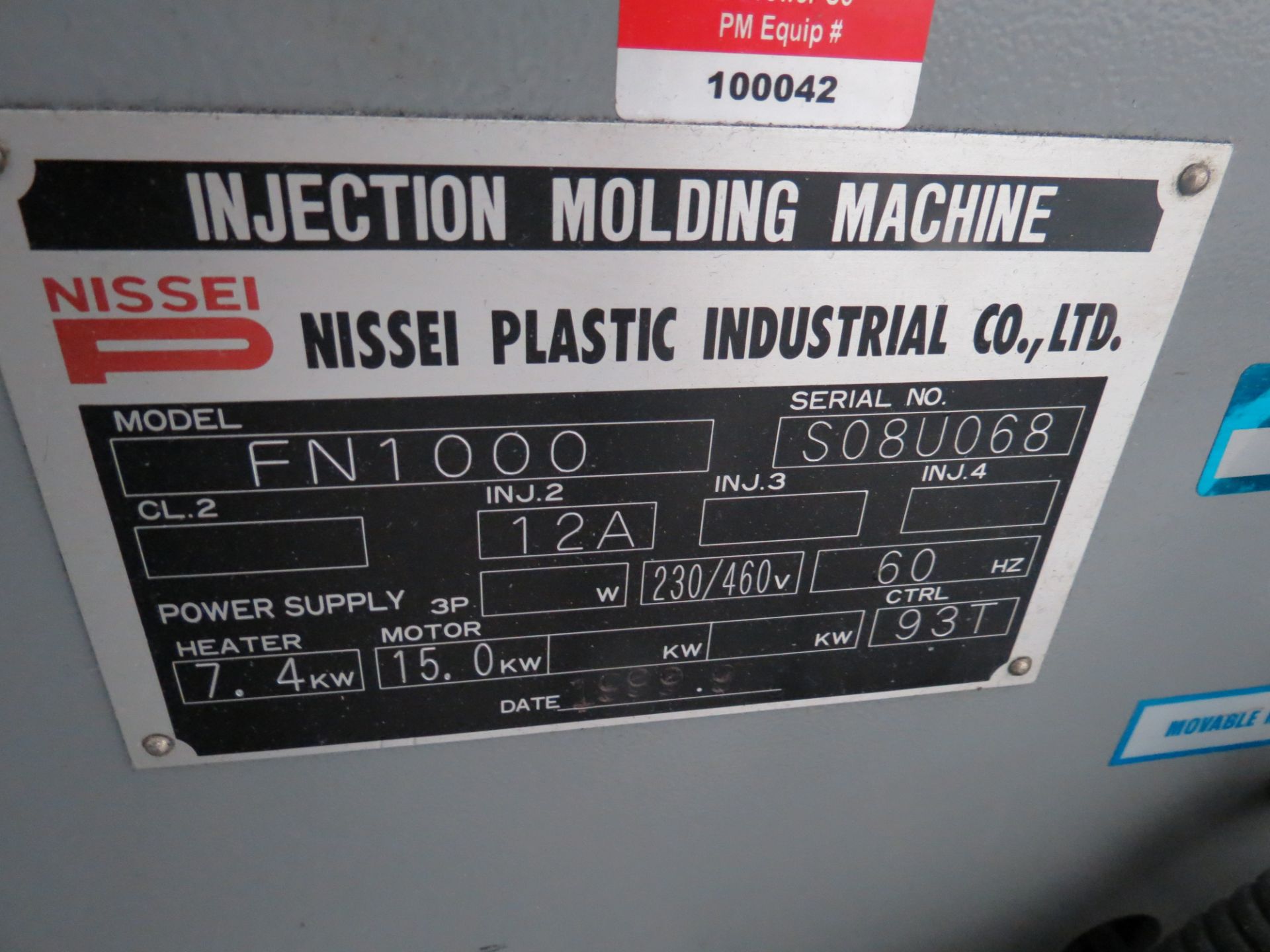 88 Ton Nissei Injection Molding Machine, Mdl # FN1000-12A, NC9300T Control S/N # SO8U068, 1999 - Image 6 of 6