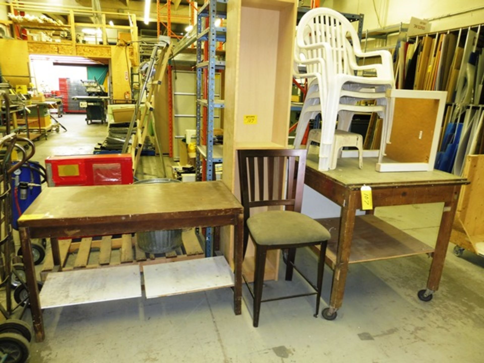 2-WOODEN TABLES,CABINET,CHAIRS