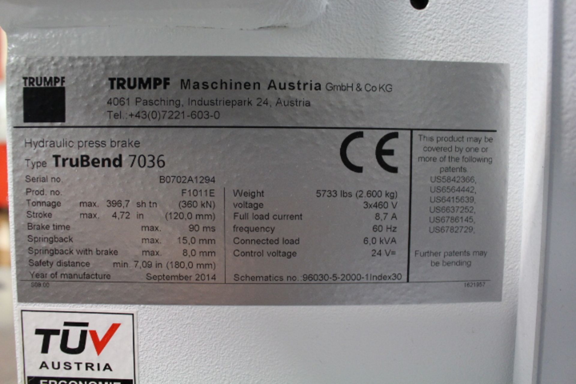 2014 TRUMPF TRUBEND 7036 CNC PRESS BRAKE, 36 TON, 6-AXIS BACK GAUGE, BENDING LENGTH: 40", USABLE - Image 12 of 16
